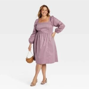 Ava & Viv Purple Midi Dress with Bishop Sleeves